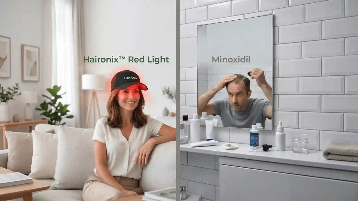 Comparison of Haironix red light therapy cap vs minoxidil for hair regrowth
