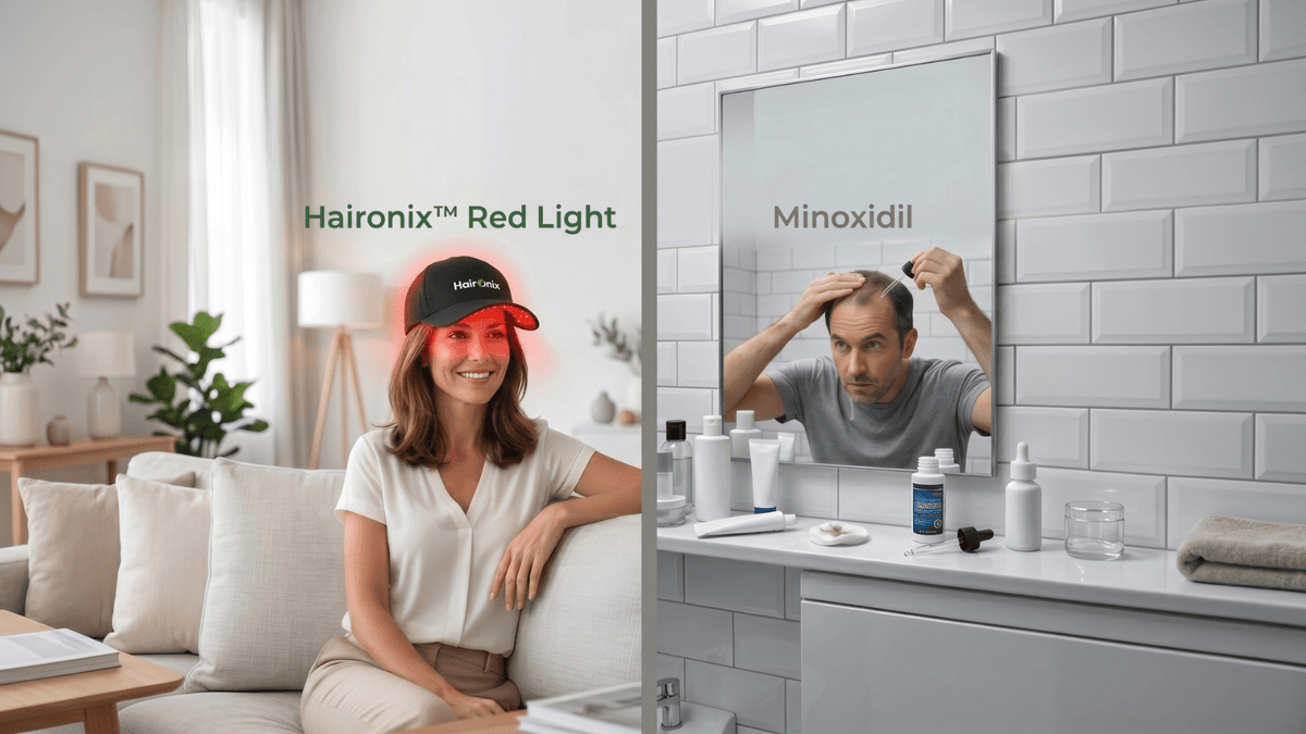 Comparison of Haironix red light therapy cap vs minoxidil for hair regrowth
