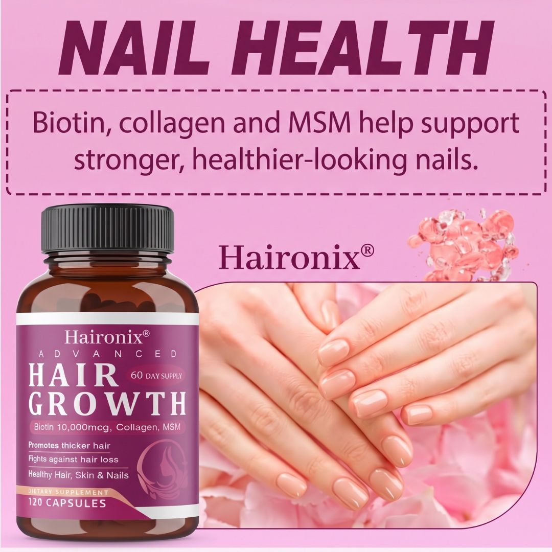 Haironix biotin capsules supporting stronger, healthier-looking nails