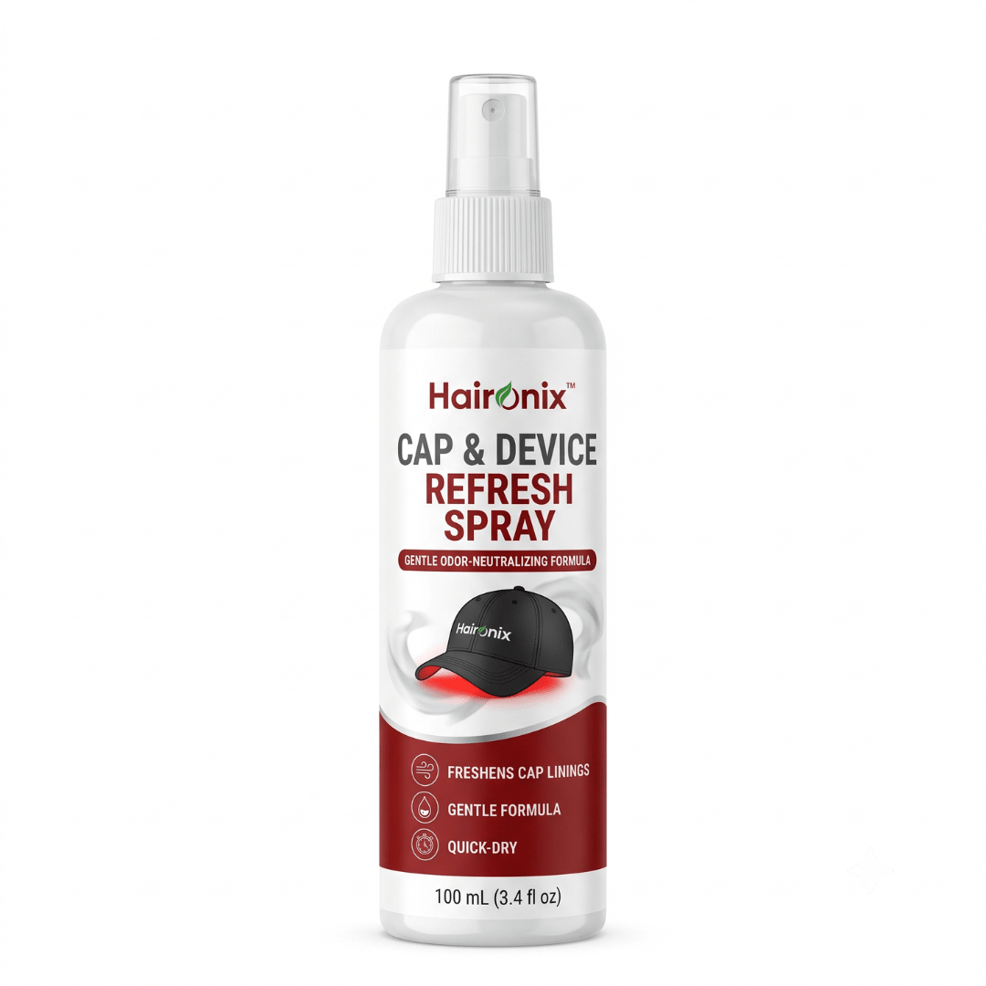 Haironix Cap and Device Refresh Spray, 100 mL gentle odor-neutralizing spray for red light therapy cap linings