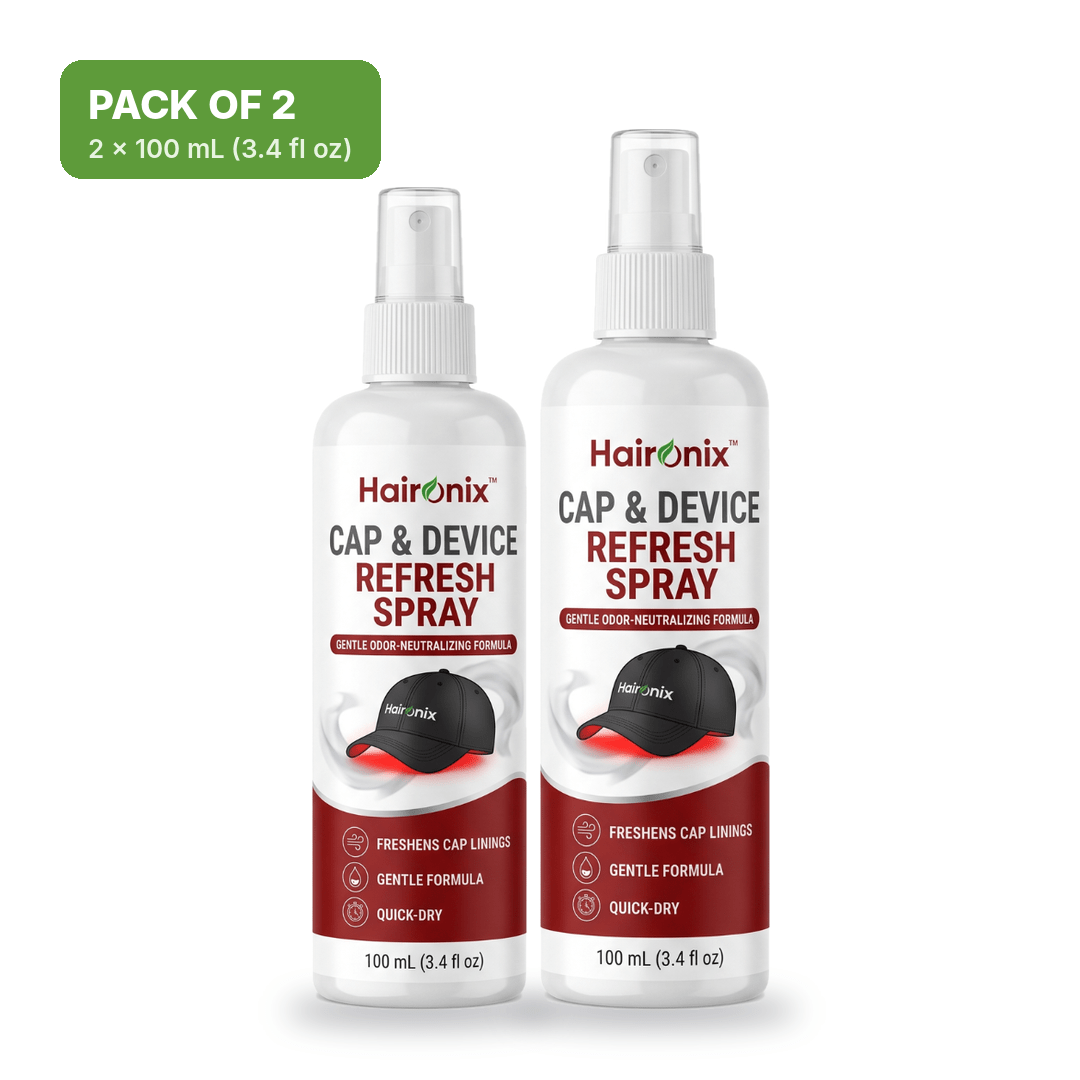Haironix Cap & Device Refresh Spray pack of 2, two 100 mL (3.4 fl oz) bottles for freshening red light therapy cap linings