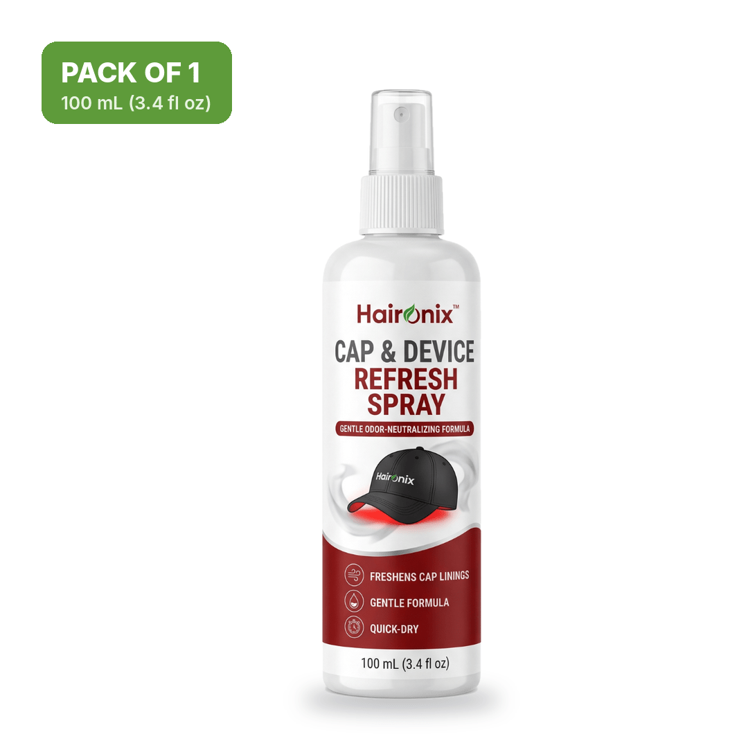 Haironix Cap & Device Refresh Spray, single 100 mL (3.4 fl oz) bottle for freshening red light therapy cap linings
