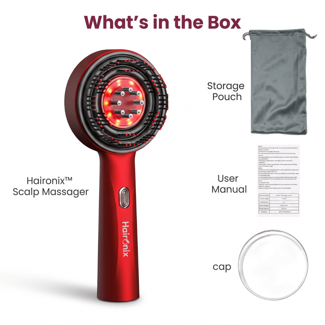 What's in the box: Haironix Scalp Massager, storage pouch and user manual