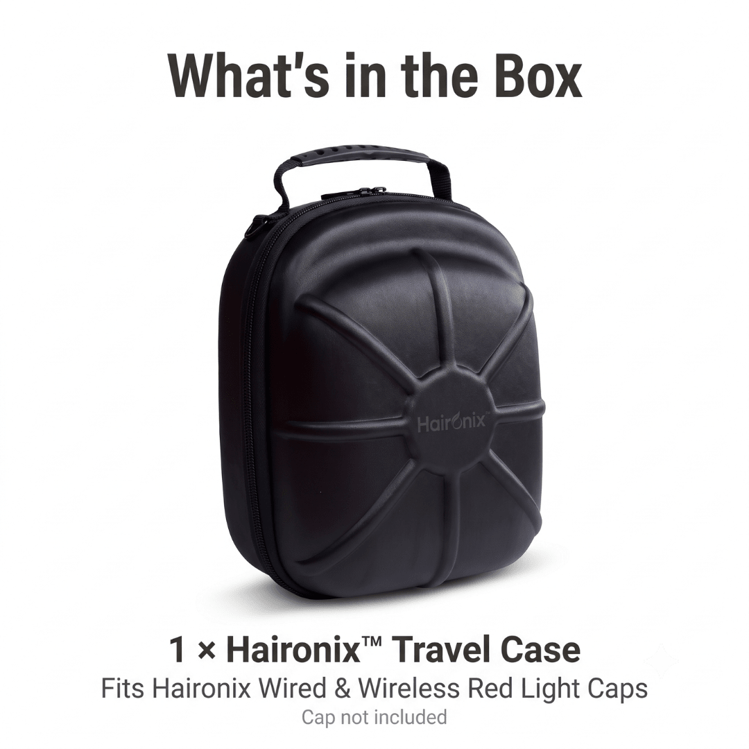 What's in the box: 1 Haironix Travel Case, Red Light Cap sold separately